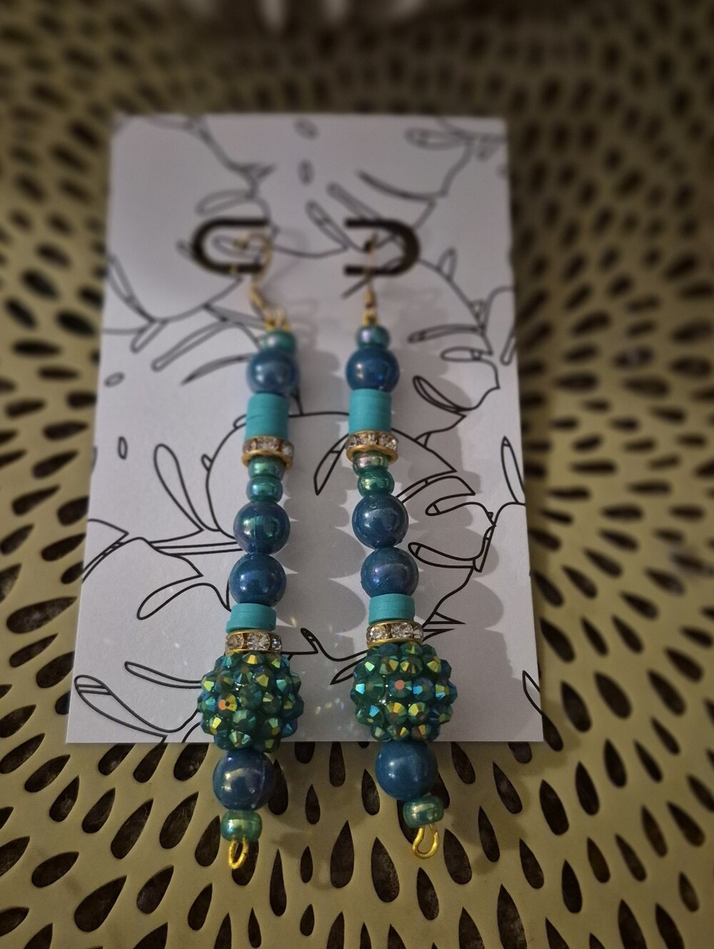 Turquoise Beaded Drop Earrings - Gold Accent